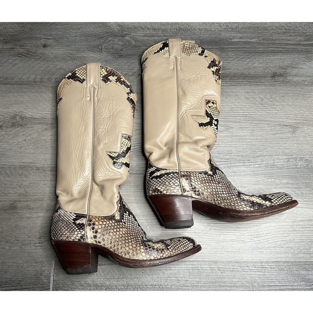 Justin Texas Western Cream Leather Python Snakeskin Cowgirl Boots Womens 7.5A